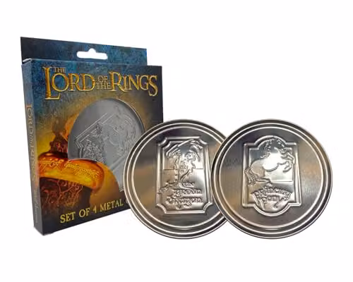 Fanattik Lord of the Rings Set of 4 Round Embossed Metal Coasters in Silver with Non-Slip Cork Base – 1
