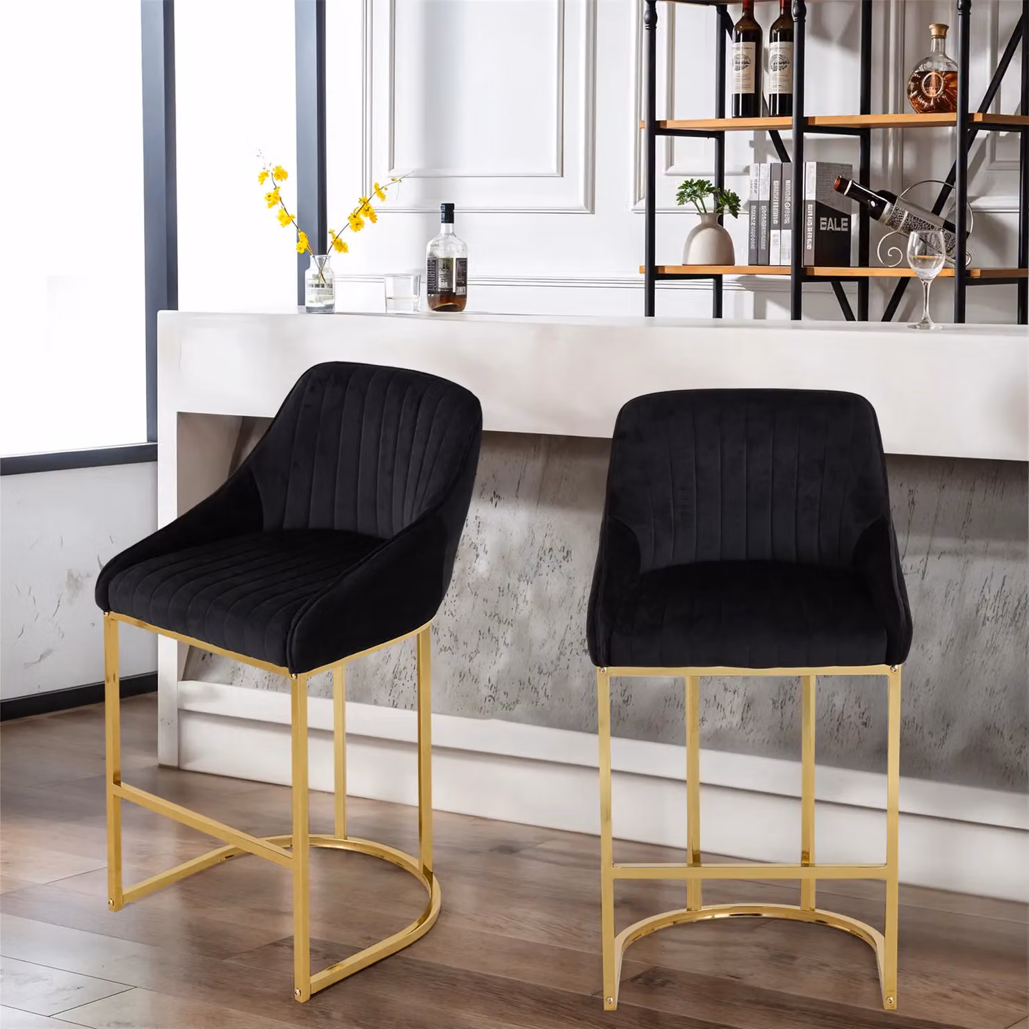 Living and Home Set of 2 Modern Upholstered Bar Stools in Black – 2