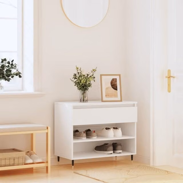 Berkfield Home Modern White Shoe Cabinet with Drawers and Open Shelf, W/D/H: 70 x 36 x 60 cm