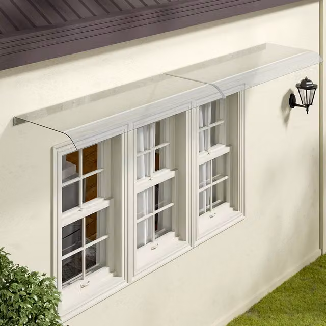 Lifeideas Transparent Outdoor Awning in White, W: 200 cm, D: 43 cm