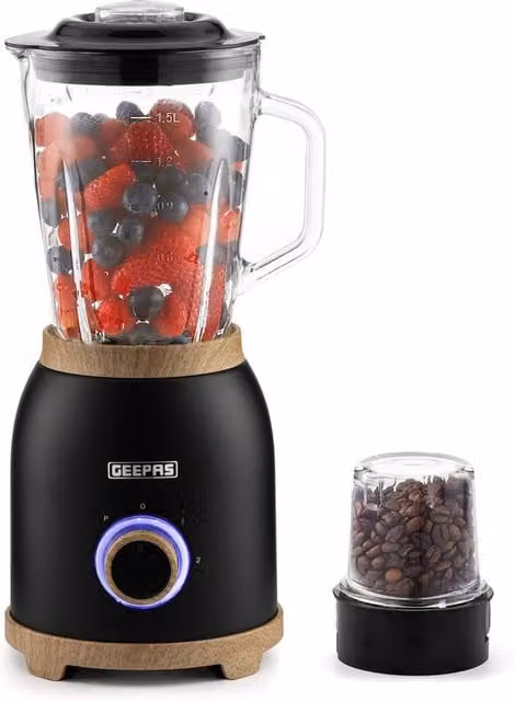 Geepas NordiQ 2-in-1 Food Jug Blender and Mini Grinder, 800W, 1.5L Glass Jar, Black – 1