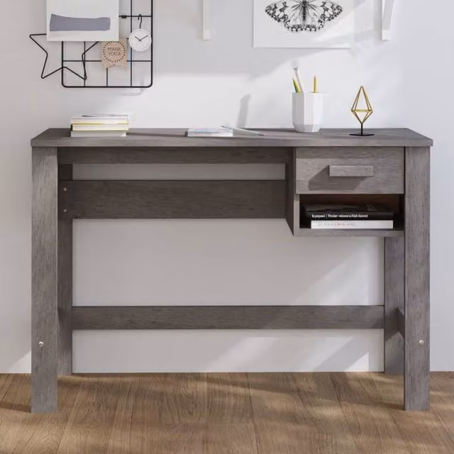 Berkfield Home HAMAR Writing Desk in Light Grey Solid Pine Wood, W/D/H: 110 x 40 x 75 cm – 1