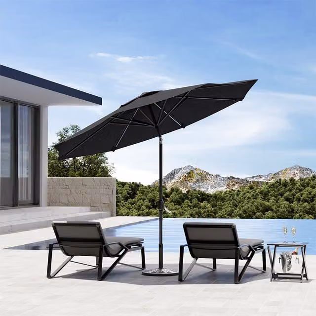 3M Large Traditional Parasol with Resin Base in Dark Grey and Black Polyester