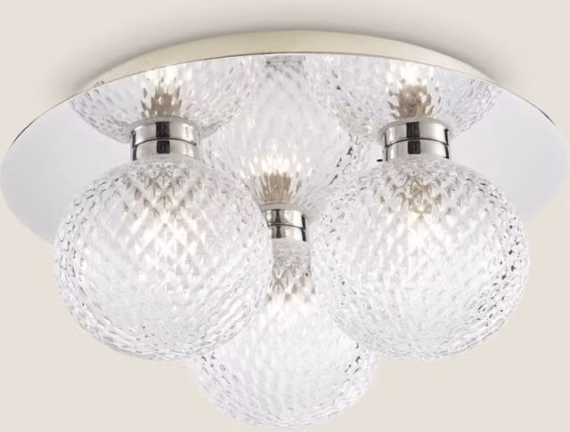 Laura Ashley Prague Faceted Glass Flush Ceiling Light in Silver and Chrome