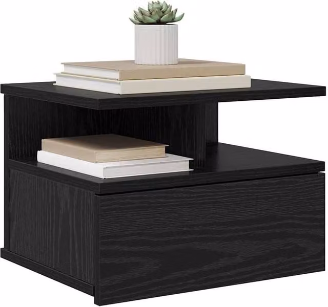 Berkfield Home Traditional Floating Nightstands, 2 Piece Set in Black Oak, W/D/H: 40 x 31 x 27 cm