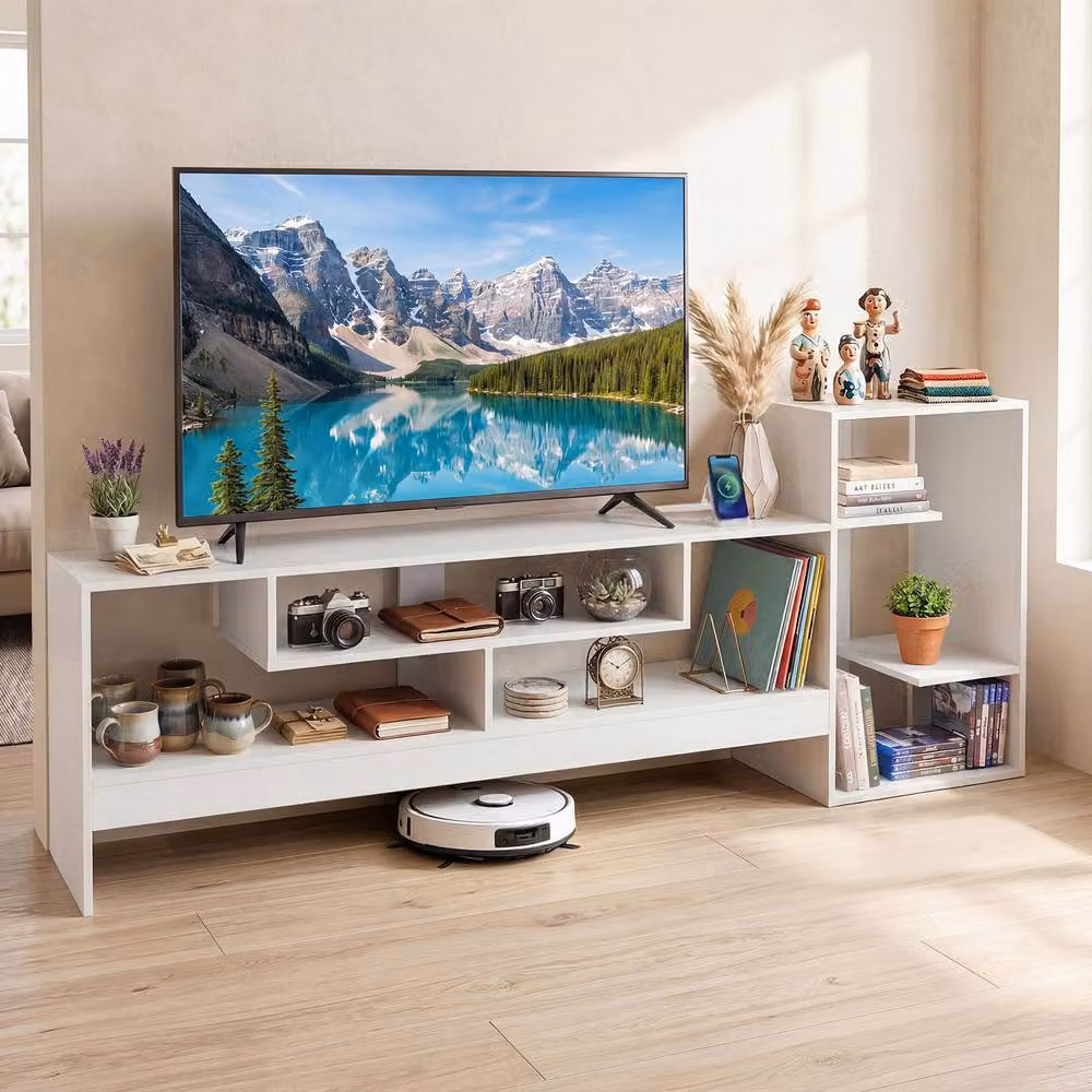 Costway Modern Cube TV Stand and Entertainment Centre with Power Outlets in White – 2