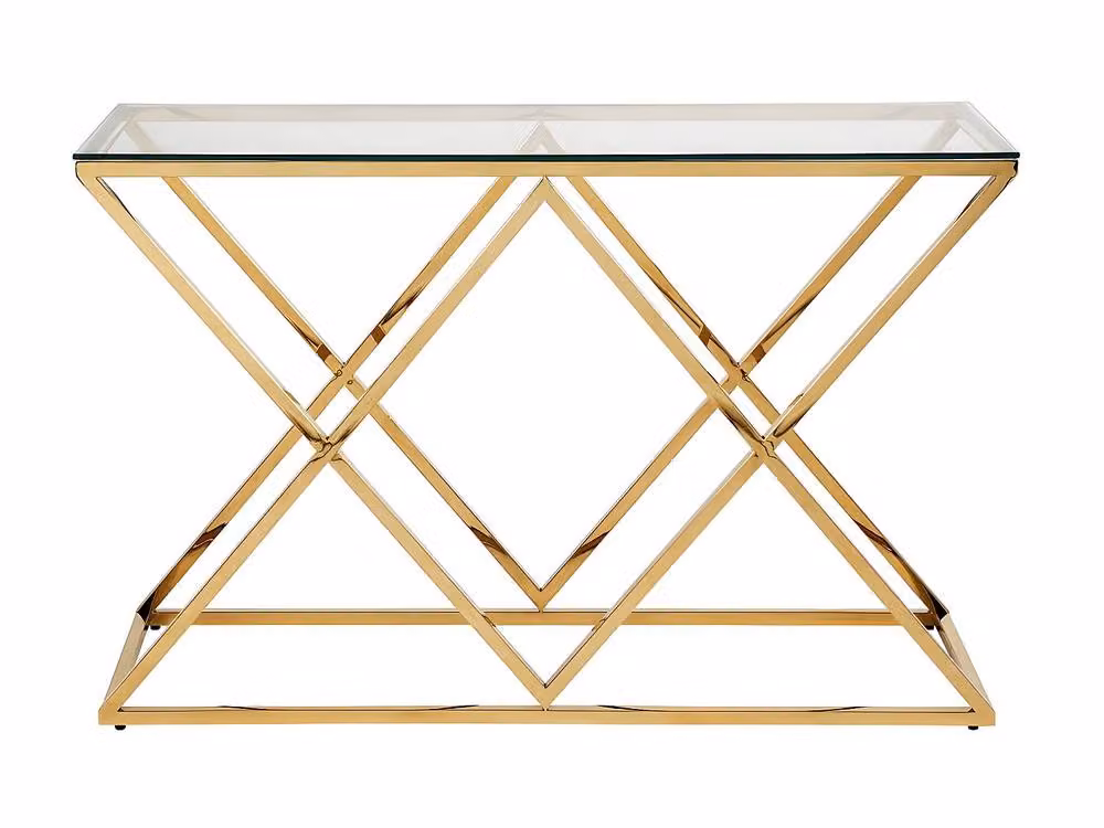 Vente-unique Charlotte Tempered Glass and Steel Console Table in Gold and Clear, W/D/H: 78 x 40 x 40 cm – 2