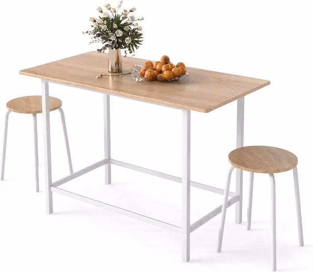 Costway 3-Piece Scandinavian Kitchen and Dining Room Table and Chairs Set in White