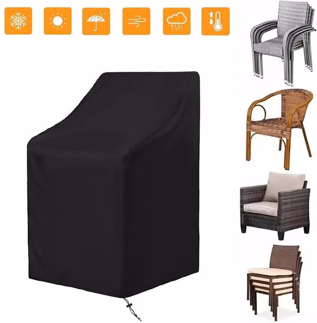 KORVIXA Waterproof Black Polyester Stacking Dining Chair Cover – 1