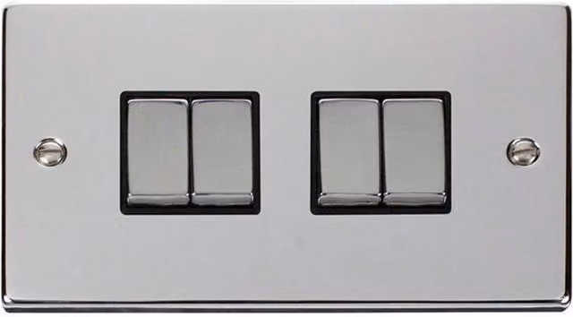 SE Home 4 Gang 2 Way Ingot Light Switch in Polished Chrome and Metallic Silver