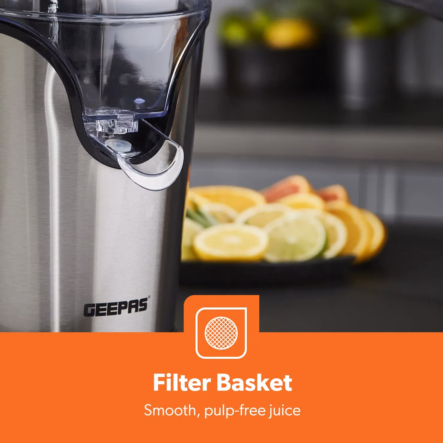 Geepas 100W Electric Citrus Juicer and Orange Squeezer in Metallic Silver – 4