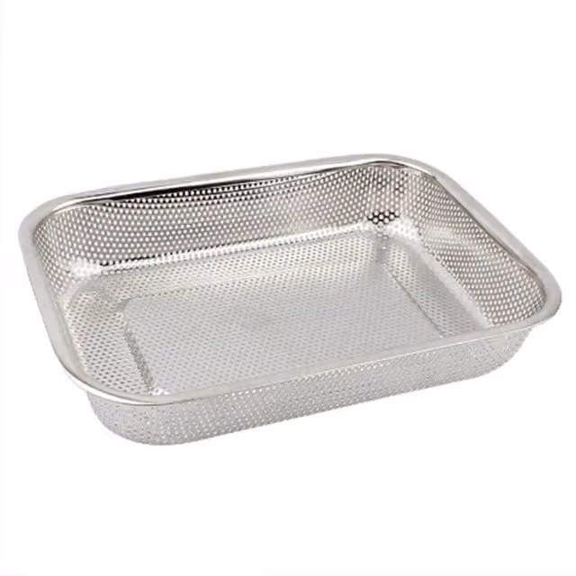 KDMK Rectangular Fine Mesh Stainless Steel Strainer Basket Colander, Silver, W: 30 cm, D: 22 cm, H: 5.5 cm