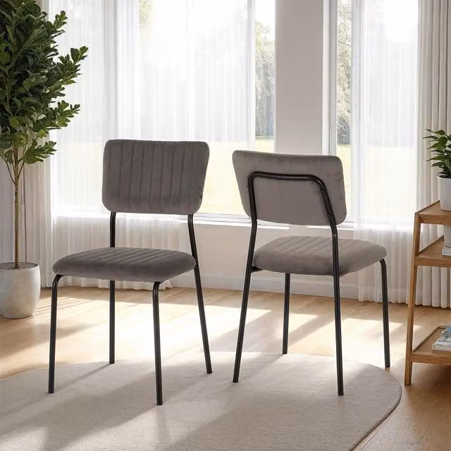 Seconique Sheldon Modern Grey Velvet Fabric Upholstered Dining Chairs with Metal Frame