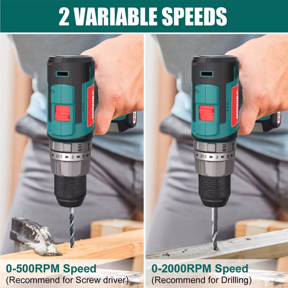 HYCHIKA 18V Brushless Cordless Drill Driver with 53 Piece Kit, 60Nm, 2 Speed, Green – 4