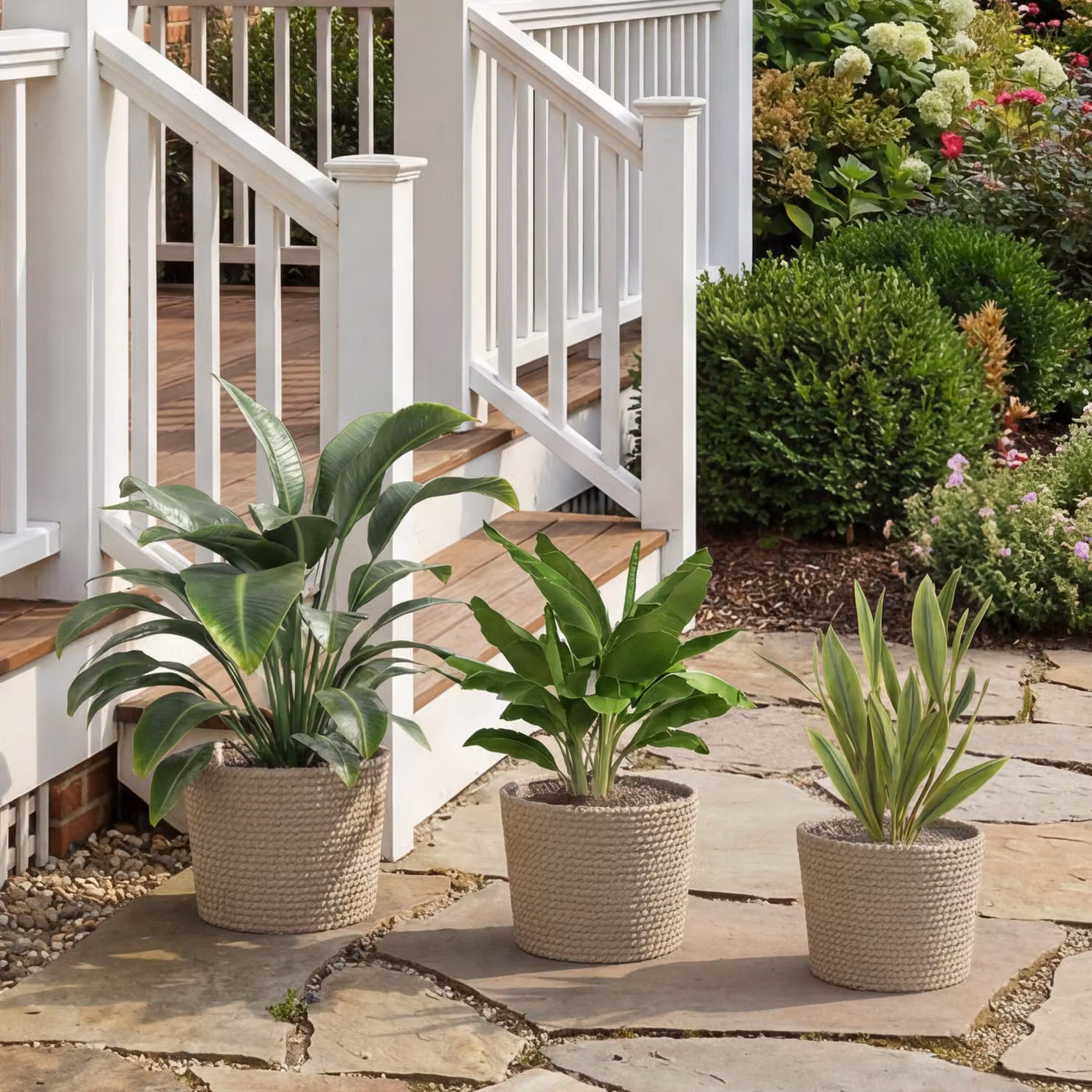 Outsunny Set of 3 Seagrass Planters in Brown and Beige for Indoor and Outdoor Use – 7