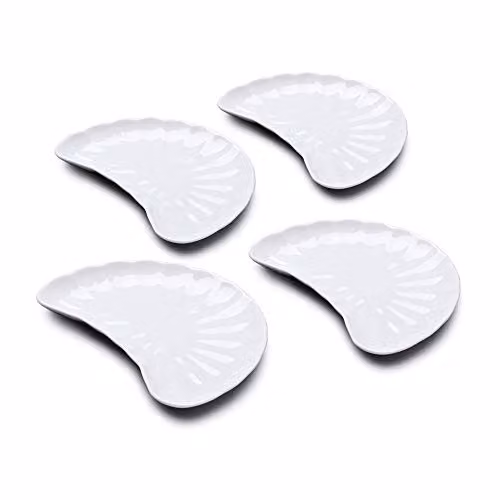WM Bartleet & Sons 1750 Set of 4 White Porcelain Crescent Shaped Salad and Side Plates, Diameter: 22 cm