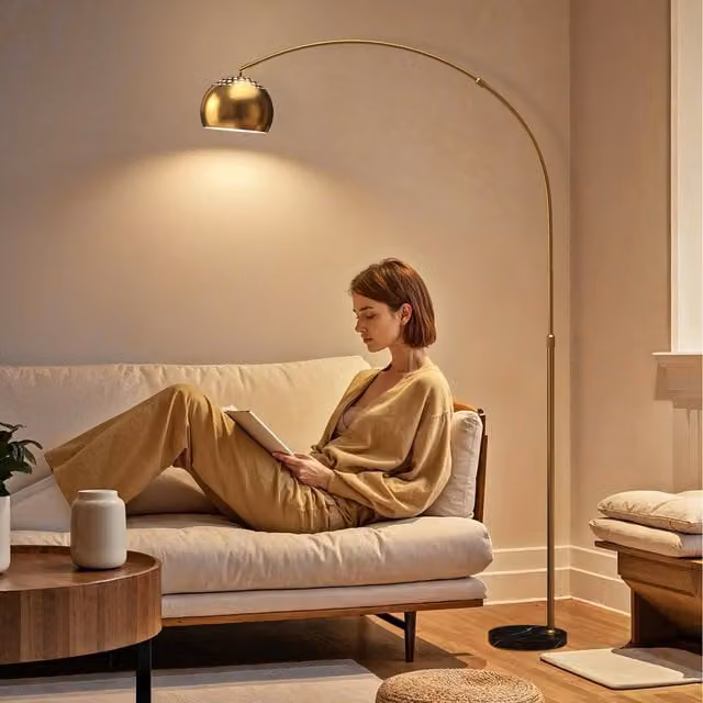 HOMCOM Gold Arc Floor Lamp for Living Room