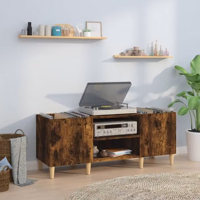 Berkfield Home Record Cabinet in Smoked Oak Brown, W/D/H: 121 x 38 x 48 cm – 1