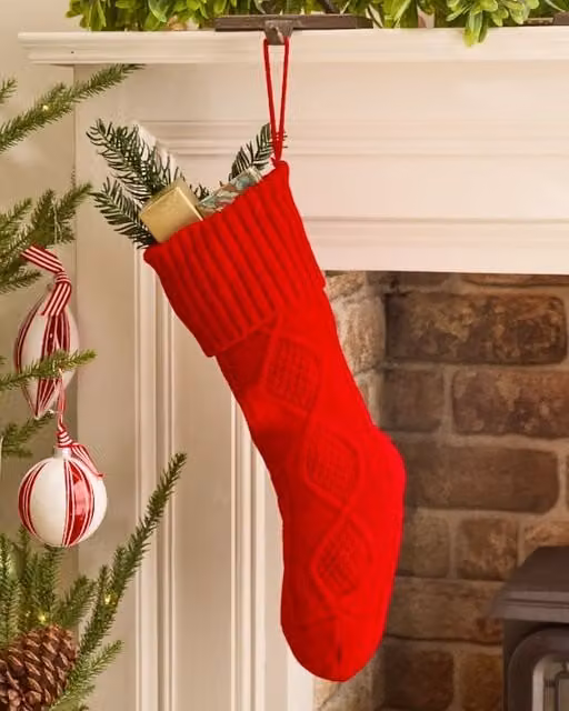 Dibor Set of 4 Traditional Chunky Knit Christmas Stockings in Red, Green, White and Grey
