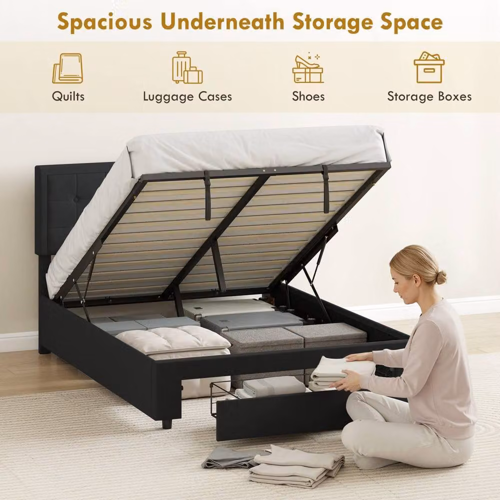 Wyld Haus Mora 4FT6 Double Ottoman Bed Frame in Black Velvet with Lift Up Base Storage – 4