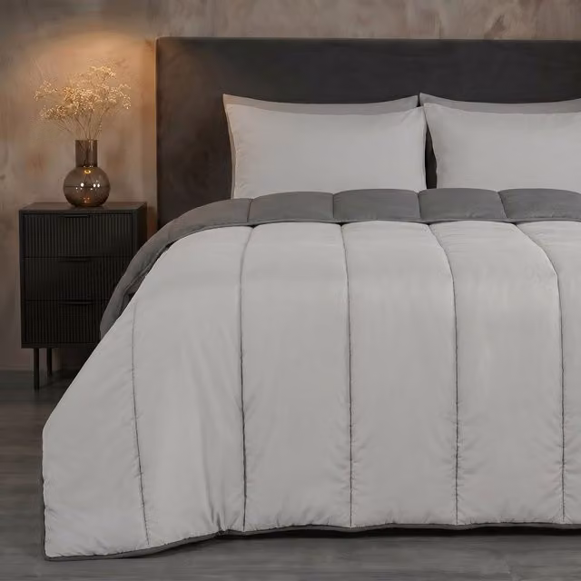 OHS King Size 10.5 TOG Silver Quilted Duvet and Pillowcase Set with Hollow Fibre Filling