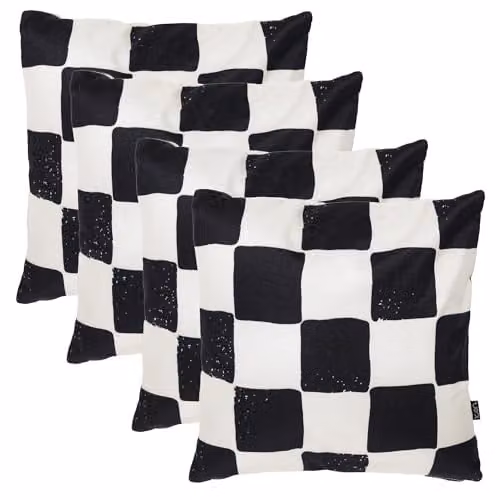 icon Set of 4 Kyoto Fabric Checkerboard Cushions, White and Multicolour, W/D/H: 43 x 43 x 43 cm
