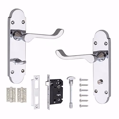 Golden Grace Epsom Scroll Bathroom Door Handle Set in Polished Silver