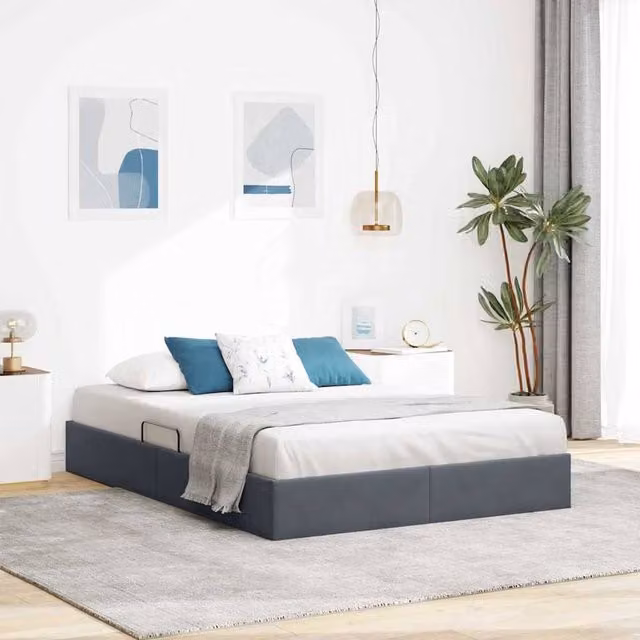 Berkfield Home Modern Velvet Storage Bed in Dark Grey, W: 153 cm x L: 203 cm – 1