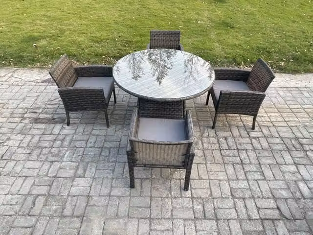Fimous 4 Seater Rattan Garden Furniture Set with Round Table in Dark Grey Mixed