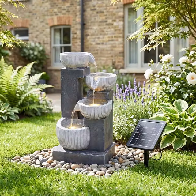 Breeins Grey Solar Powered Outdoor Cascade Water Feature with LED Lights