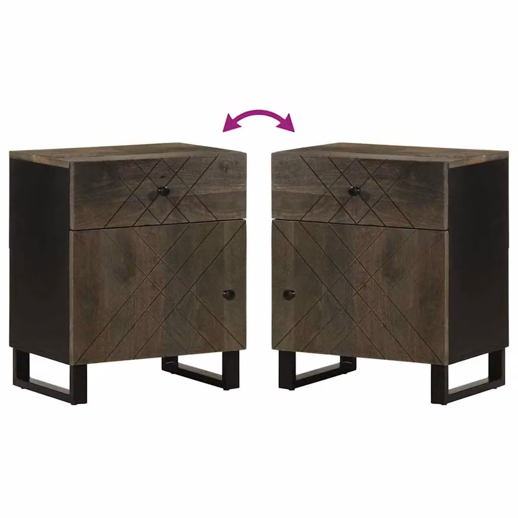 Berkfield Home Black Solid Mango Wood Bedside Cabinet W: 50 cm, D: 33 cm, H: 60 cm – 5