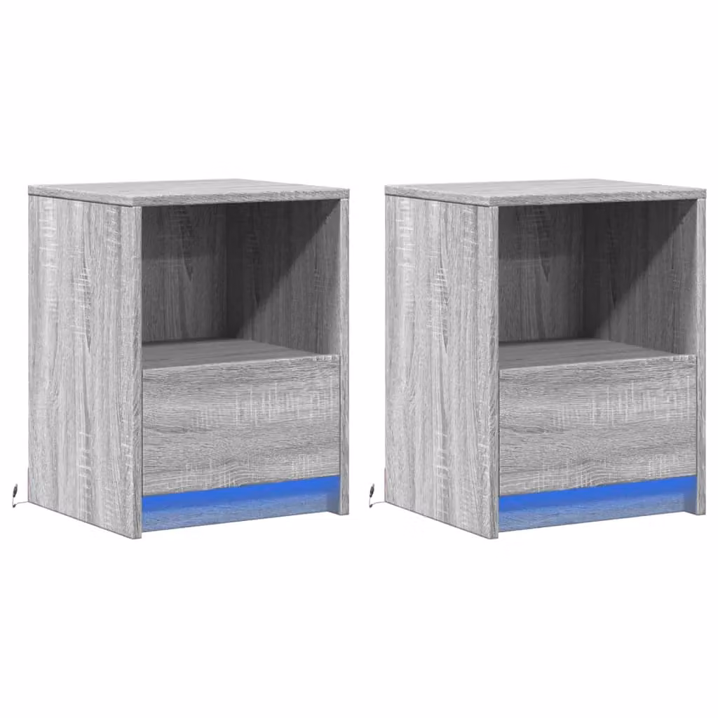 Berkfield Home Set of 2 Grey Sonoma Bedside Cabinets with Integrated LED Lighting and MDF Construction – 2