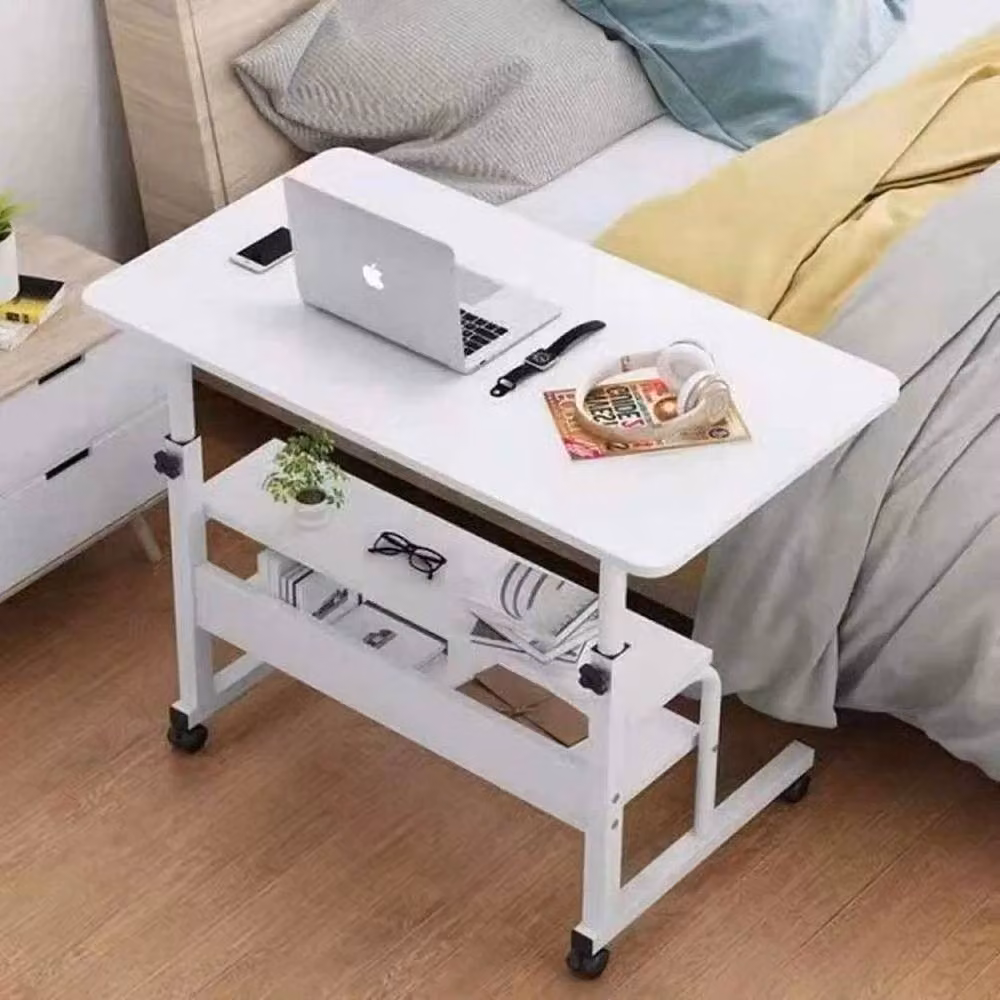 FORGEVIO Height Adjustable Mobile Over Bed Table in White – 3