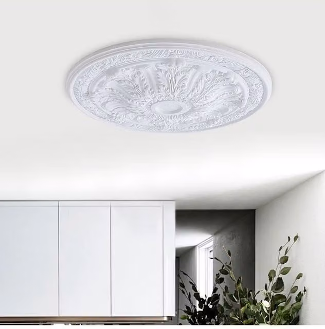Living and Home Ornate White Polyurethane Ceiling Medallion with Floral Design, Diameter: 73.66 cm