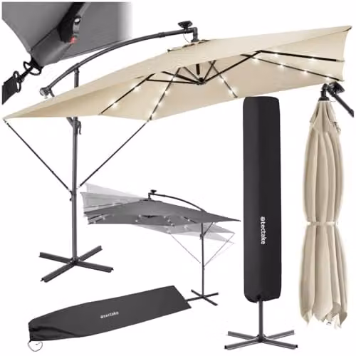 tectake Cantilever Garden Parasol in Beige with Polyester Canopy and Steel Frame, W/D/H: 250 x 250 x 250 cm