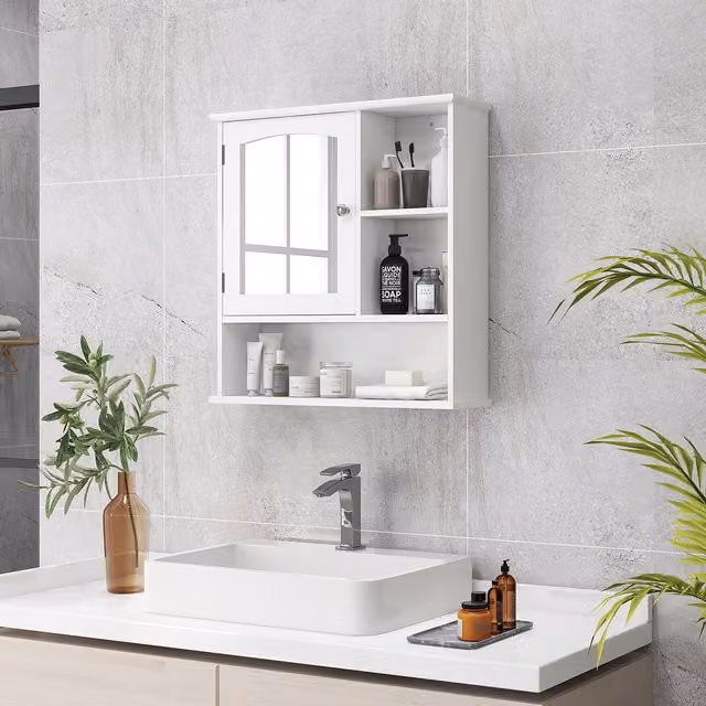 Kleankin White Wall Mounted Bathroom Storage Cabinet with Mirror and Internal Shelves