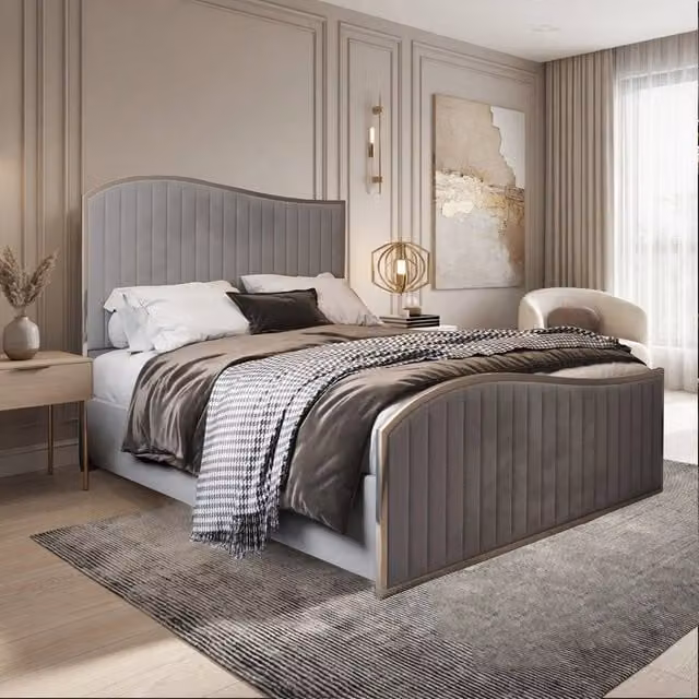 Casani Fulbeck Upholstered Velvet Bed Frame in Grey, W: 140 cm x L: 200 cm – 1