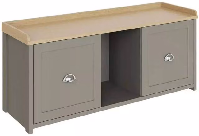 FORGEVIO Modern Grey 2 Door Shoe Bench with Internal Shelves for Hallway Storage