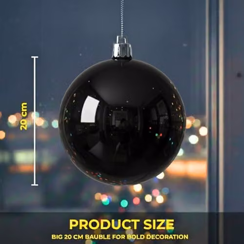 Shatchi Black Round Plastic Christmas Bauble Hanging Ornament, 20 cm – 5