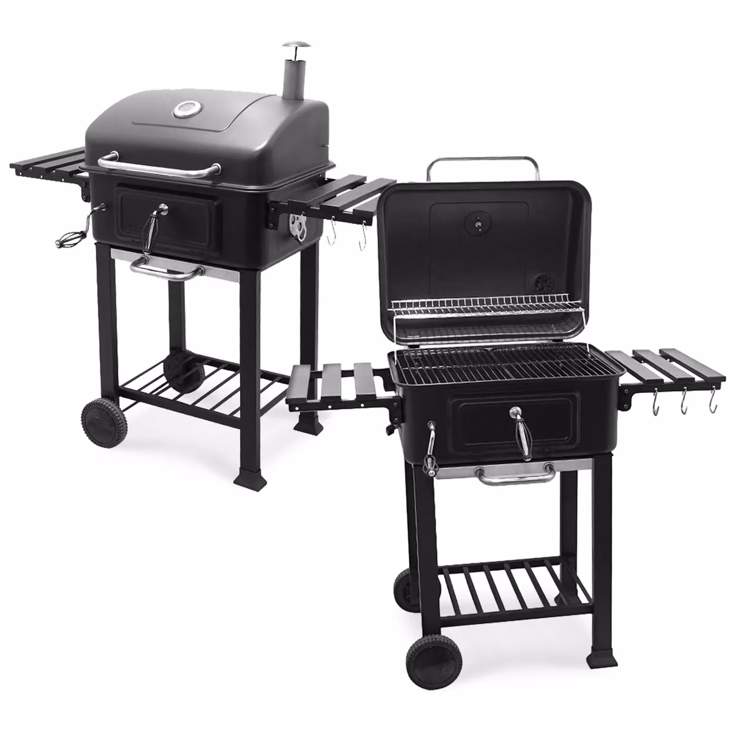 House of Home BBQ Smoker Grill Thermometer with Adjustable Black Steel Charcoal Pan – 9