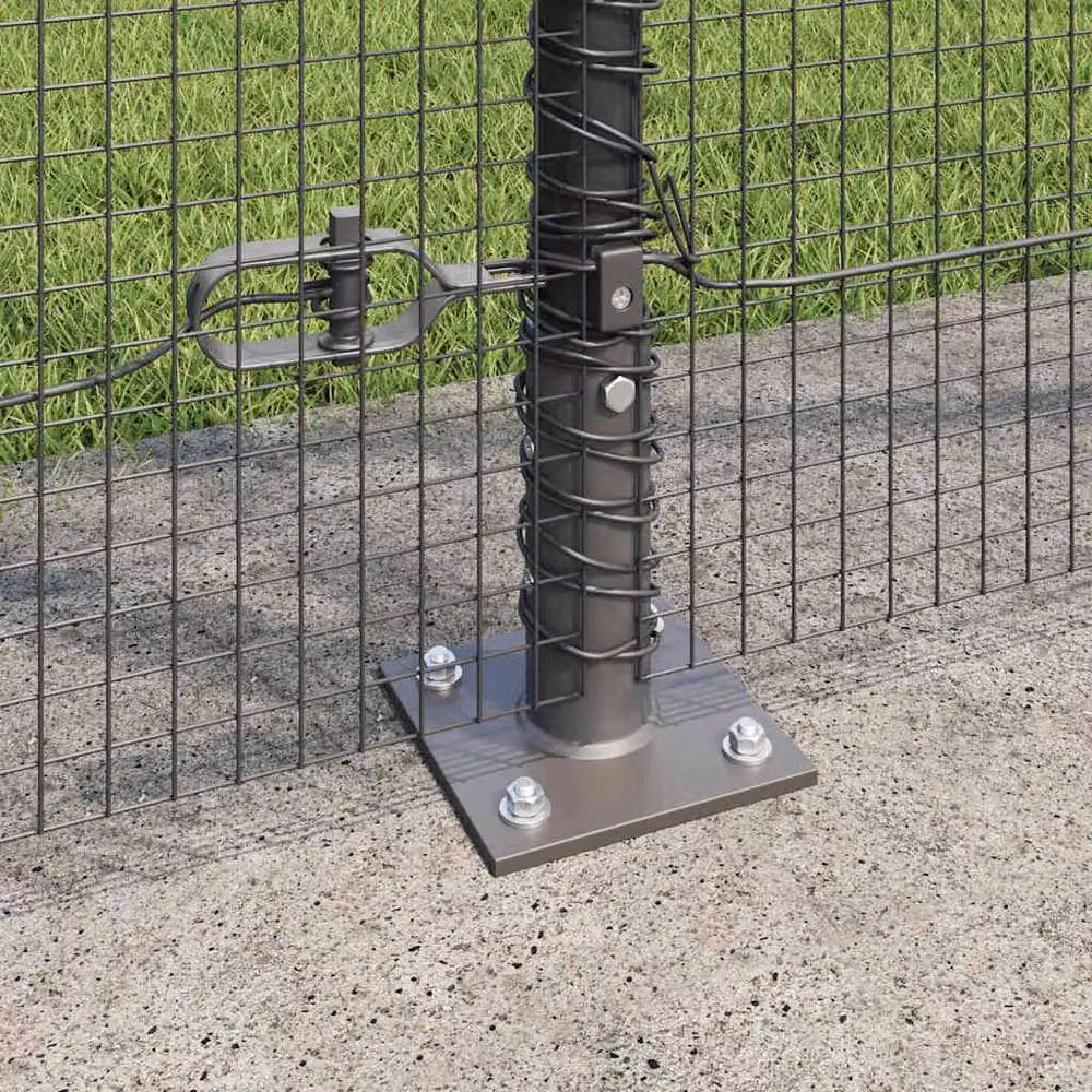 Berkfield Home Grey Steel Welded Wire Fence with 13 Flanged Posts, W: 25 m, H: 1.5 m – 4