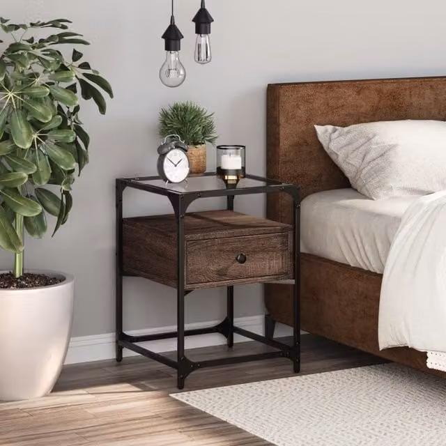 Berkfield Home Bedside Cabinet in Brown Oak, W/D/H: 40 x 40 x 55 cm