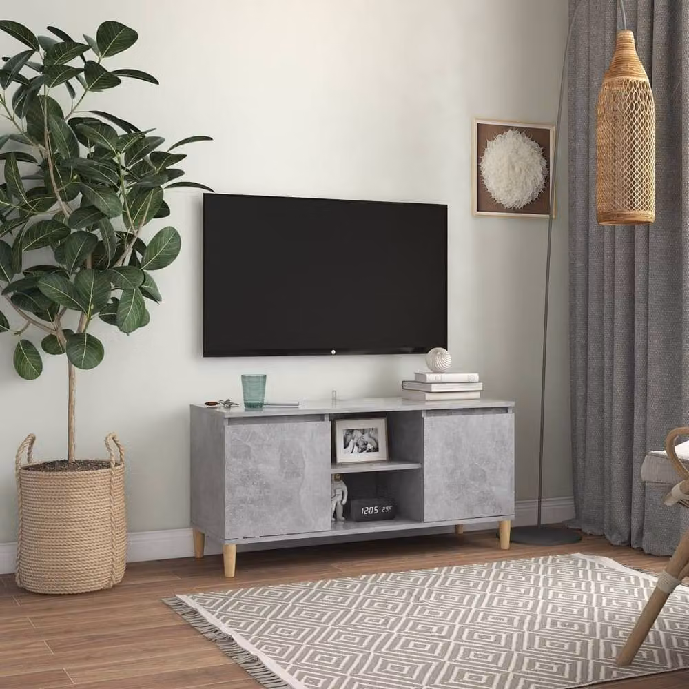 Berkfield Home TV Cabinet in Concrete Grey with Solid Wood Legs, W: 103.5 cm, D: 35 cm, H: 50 cm – 2