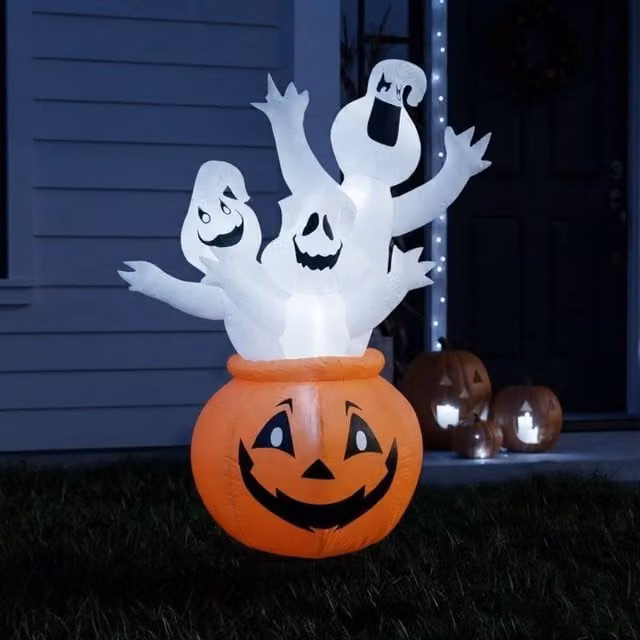 Garden Greatness Multicolour Inflatable LED Halloween Pumpkin and Ghost Garden Decoration