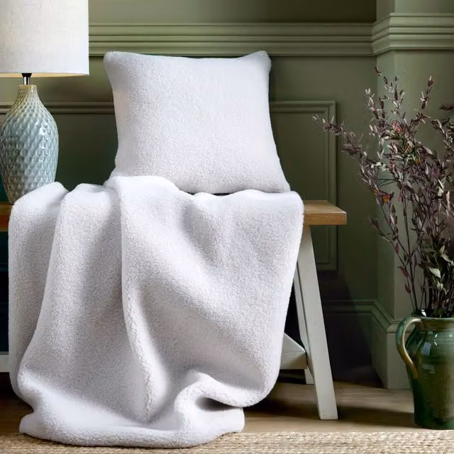 Laura Ashley Coleford Faux Sheepskin Filled Cushion, Natural, W/D/H: 45 x 45 x 45 cm