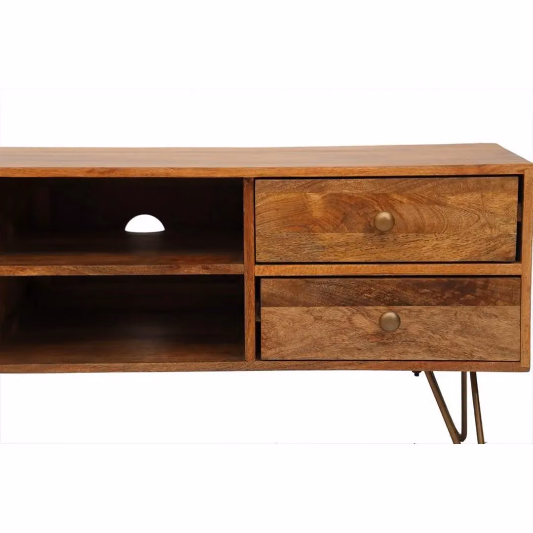 Jaipur Furniture Ltd Nyack TV Unit in Brown Mango Wood and Iron with Natural Rattan, W: 120 cm, D: 40 cm, H: 50 cm – 3