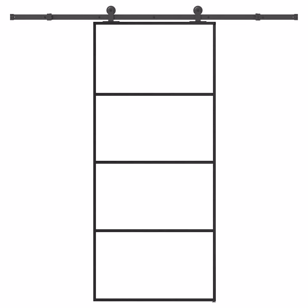 Berkfield Home Sliding Door with Hardware Set in Black, ESG Glass and Aluminium, W: 90 cm, H: 205 cm – 2