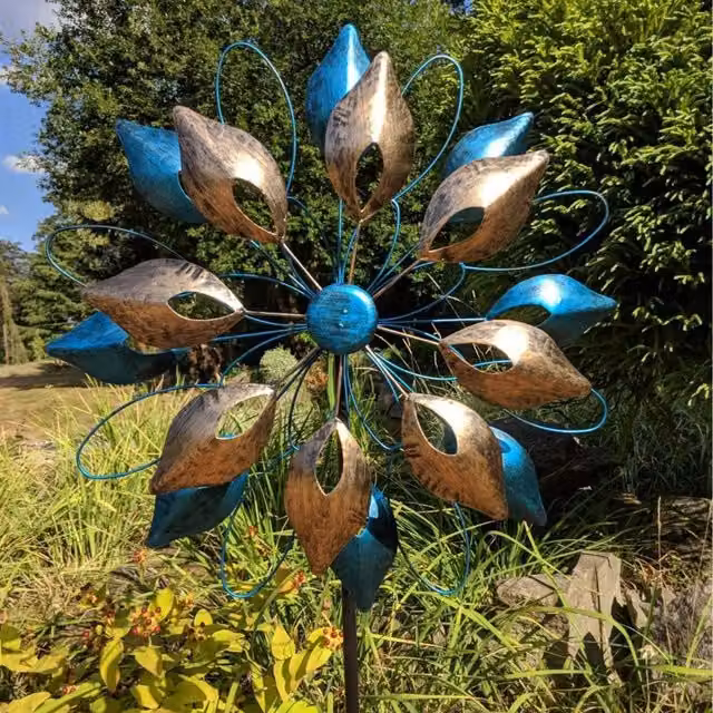 Primrose Metal Arden Raindrop Wind Spinner in Blue and Gold