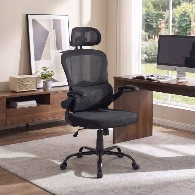 Livingandhome Modern Ergonomic Fabric Office Chair with Headrest and Armrests in Black