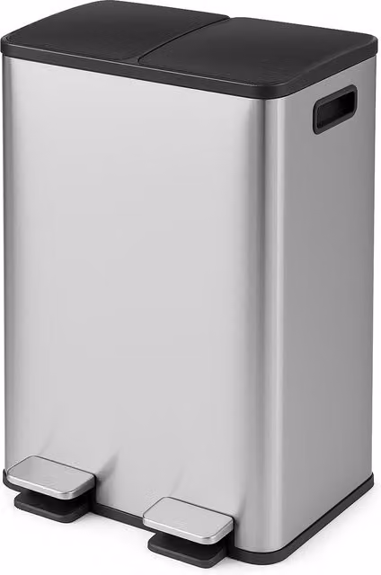 Toque 60L Stainless Steel Pedal Dustbin with Soft Close and Removable Inner Bucket in Silver